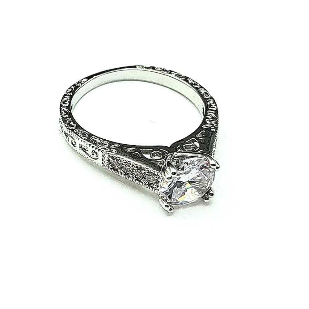 Solitaire ring with intricate band detailing, high set, New! Multiple sizes - Picture 2 of 11